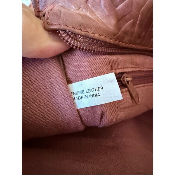 Hand Tooled Genuine Leather Tote Bag Brown Tribal Ethnic Boho Shoulder Purse - Picture 7 of 11